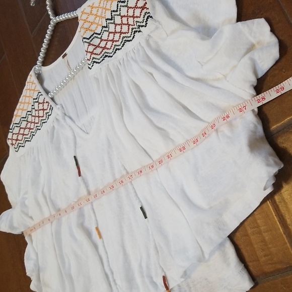 Free People Market Embroidered V Neck Tie Front Top White Oversized Medium - Picture 8 of 10